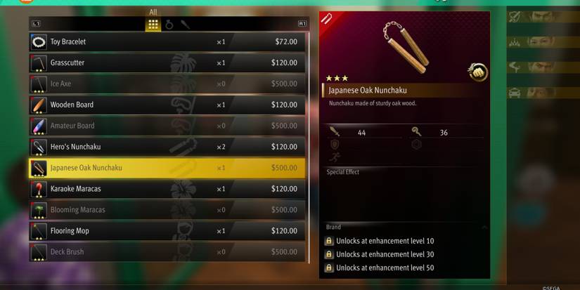 Japanese Oak Nunchaku weapon in Like a Dragon Infinite Wealth