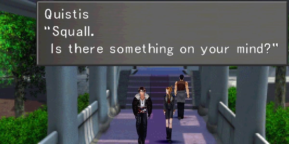 quistis and squall walking through the garden in final fantasy 8