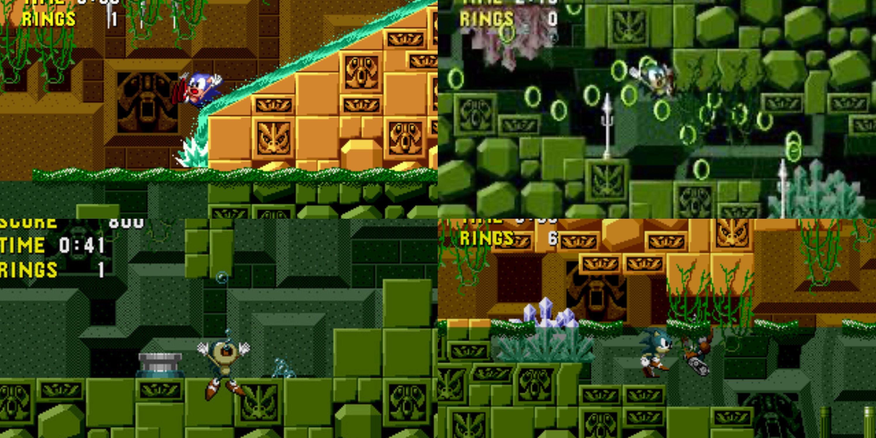 labyrinth zone screenshots, sonic drowning, sliding down a slope, dropping all his rings and walking on underwater platforms