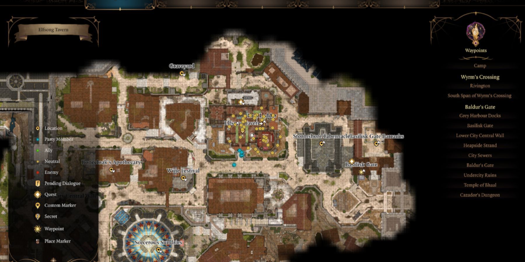 Baldur's Gate 3: Elfsong Tavern location on the map