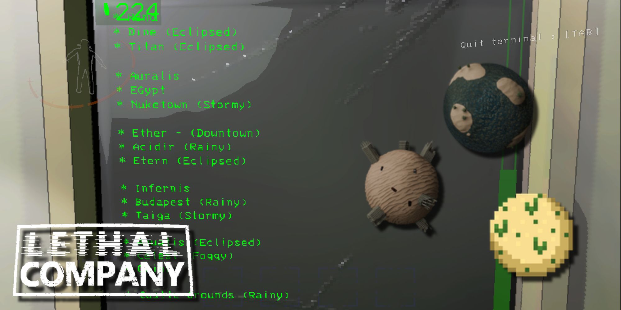 The access terminal shows many different modded moons and three moon images from creators