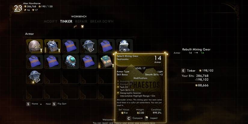 Lower Tinker Cost mod for The Outer Worlds