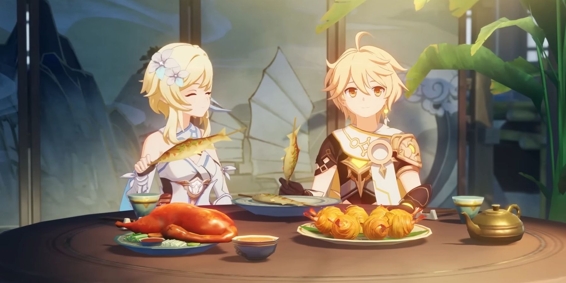 lumine and aether eating together