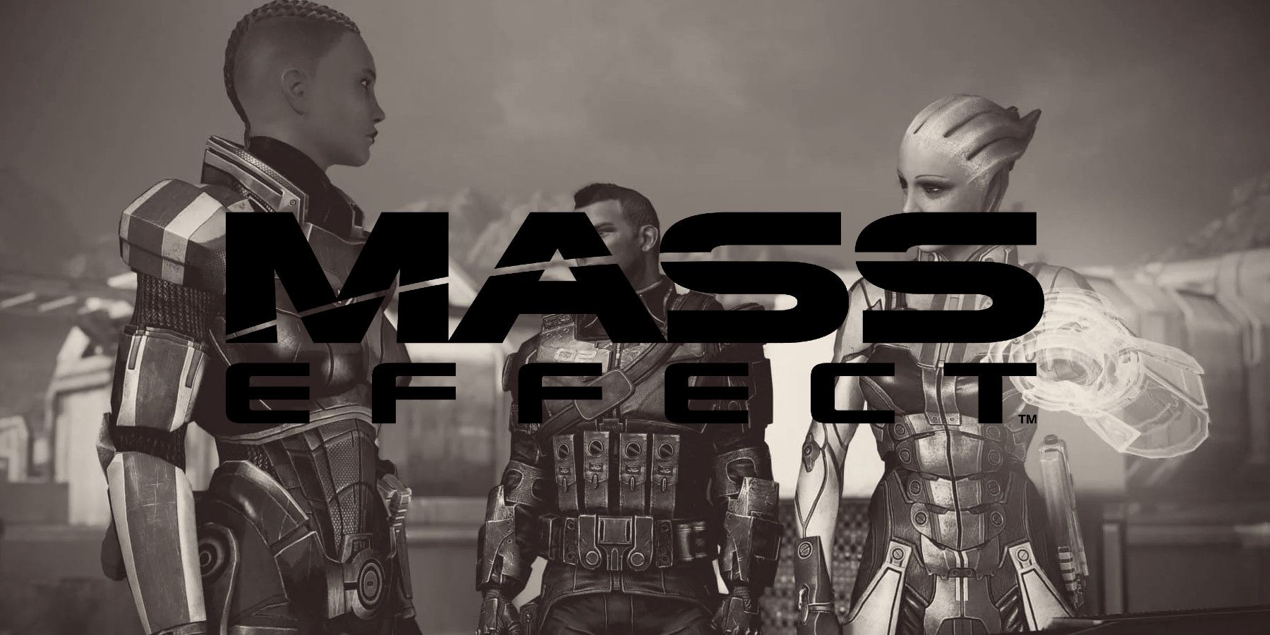 Mass Effect Shepard James and Liara with Logo