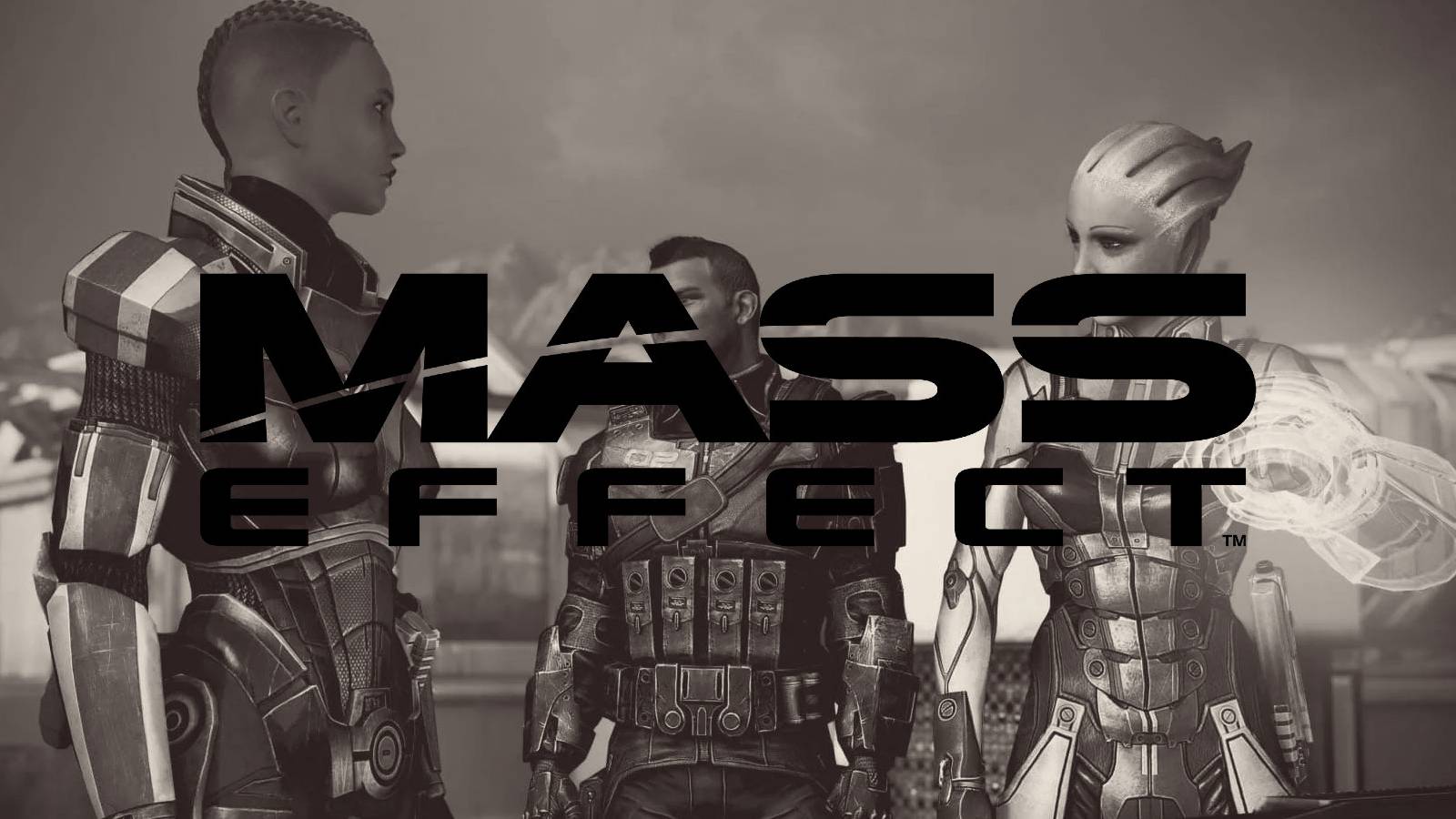 Mass Effect Shepard James and Liara with Logo
