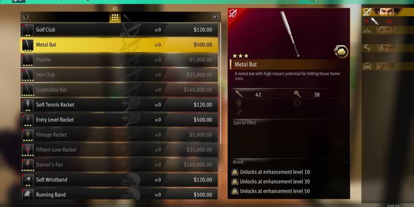 Metal Bat weapon in Like a Dragon Infinite Wealth