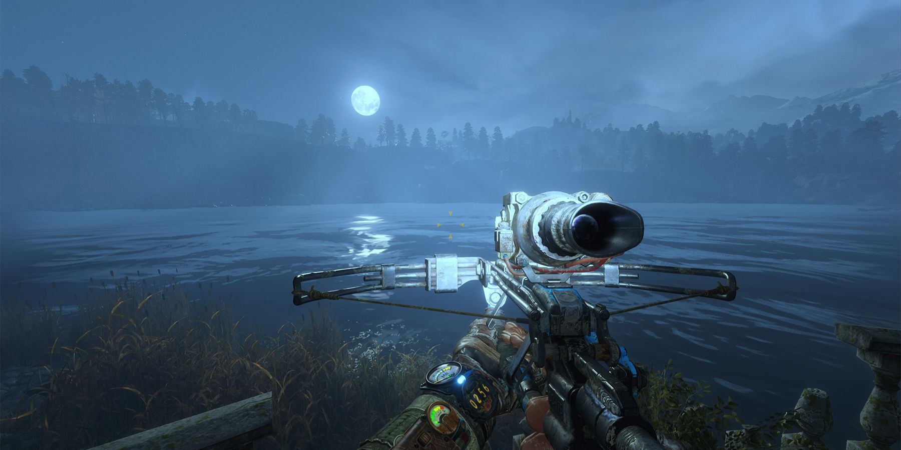 metro exodus crossbow with moon over water