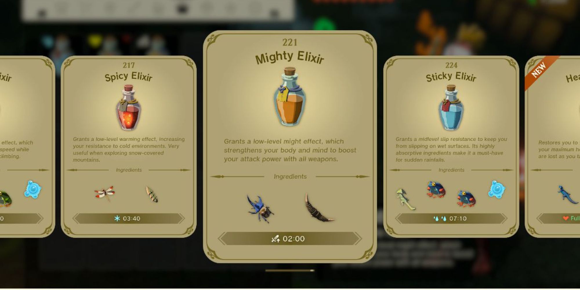 Mighty Elixir in a recipe book in TOTK