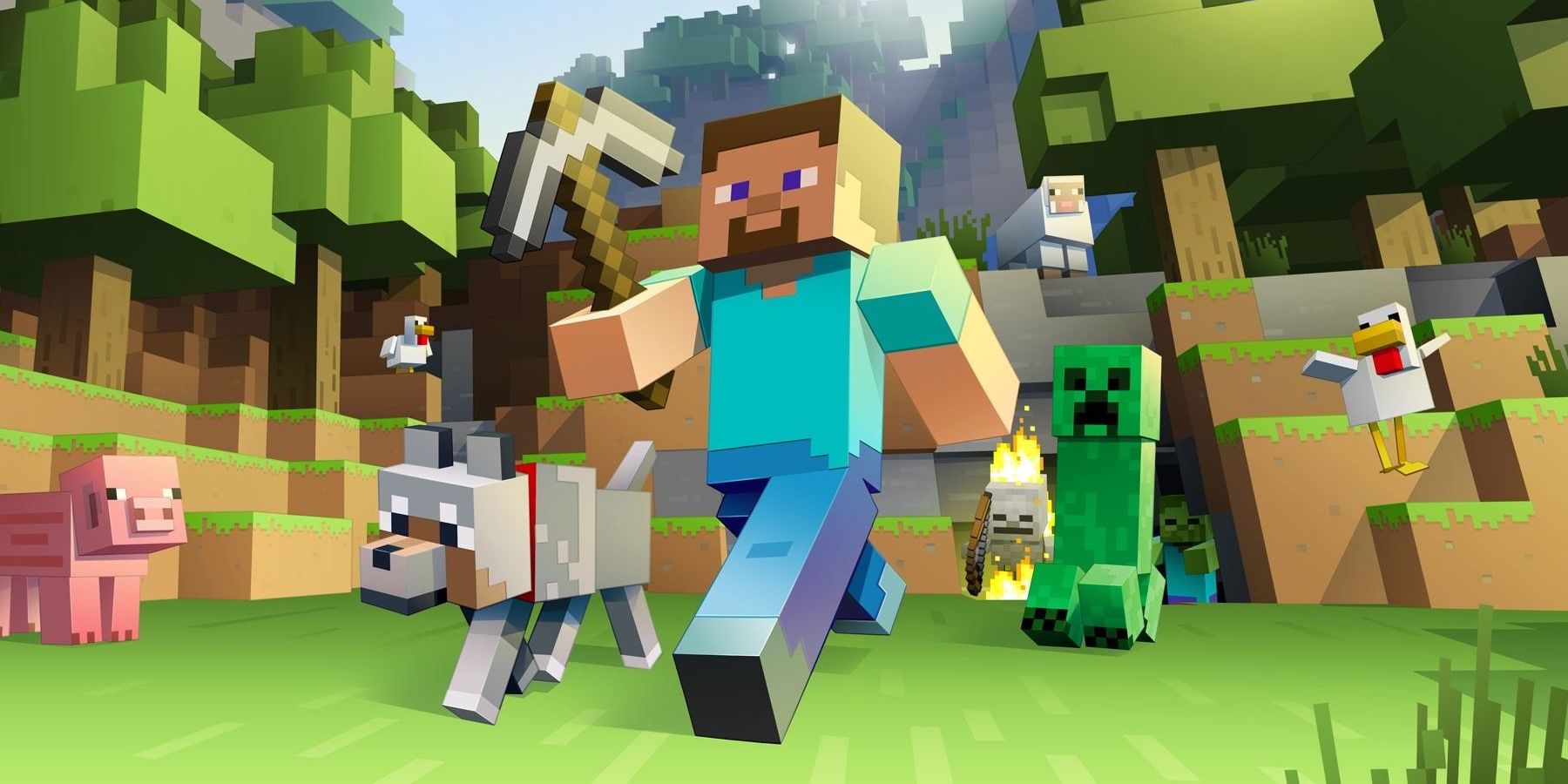 Minecraft Steve with dog creeper pig