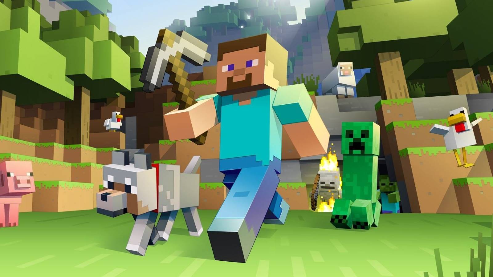 Minecraft Steve with dog creeper pig