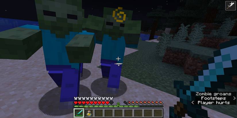 Minecraft Strength Potion Player Fighting Zombies