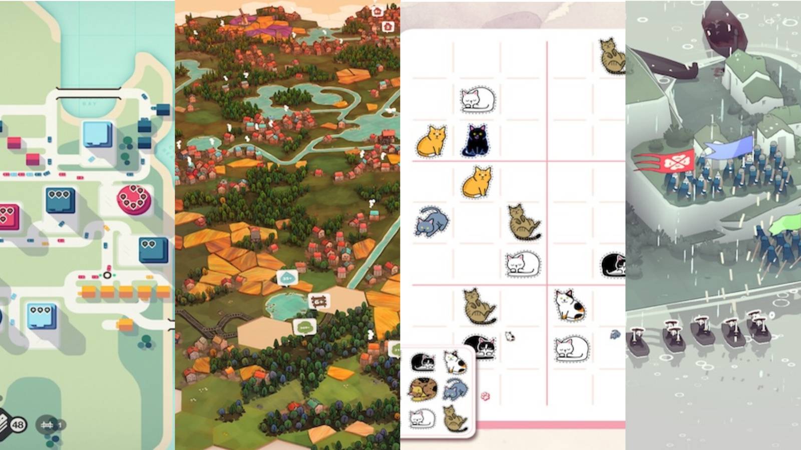 Mini Motorways, Dorfromantic, Sudocats, and Bad North