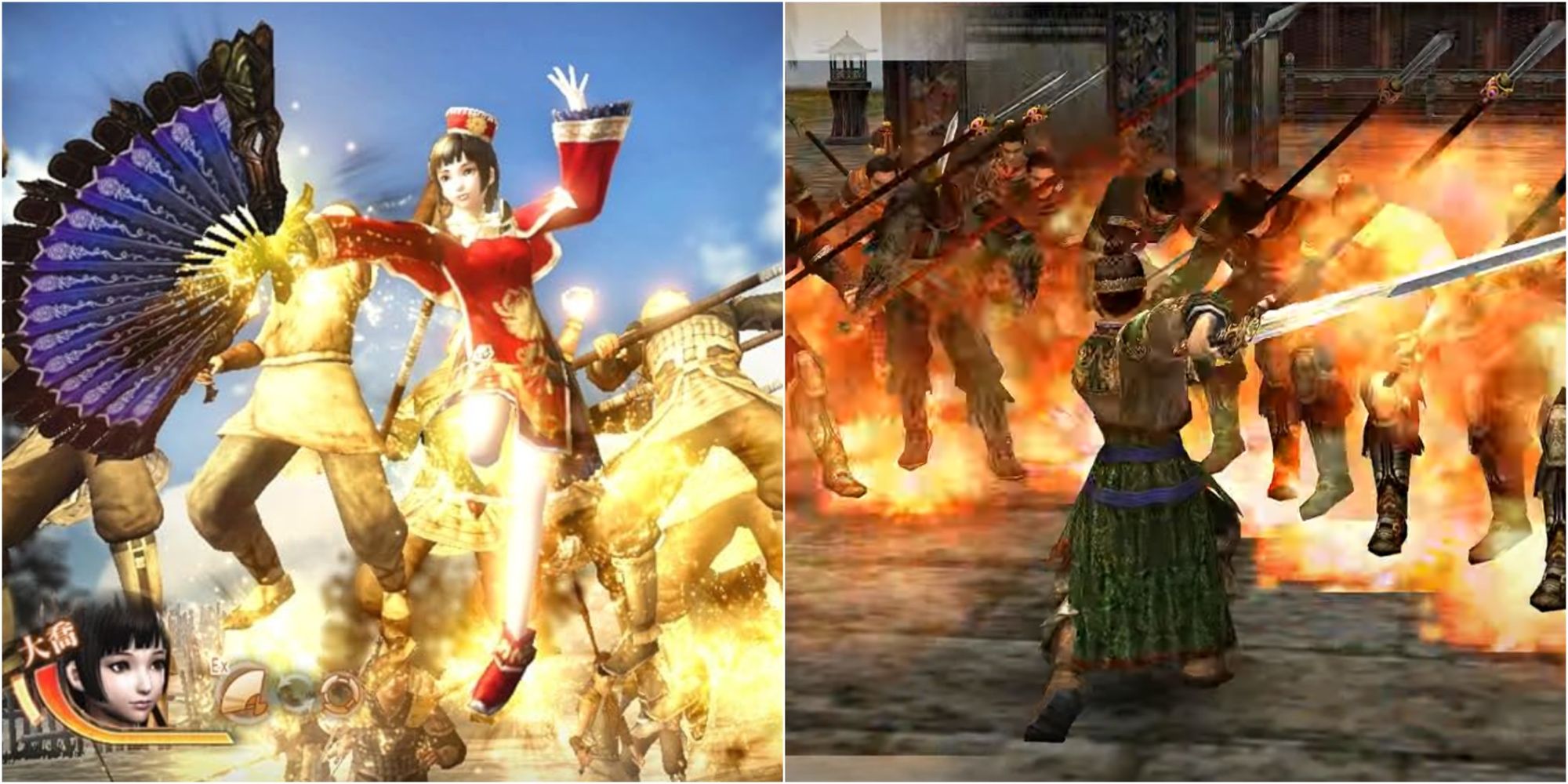 Officers slashing apart enemies in Dynasty Warriors games