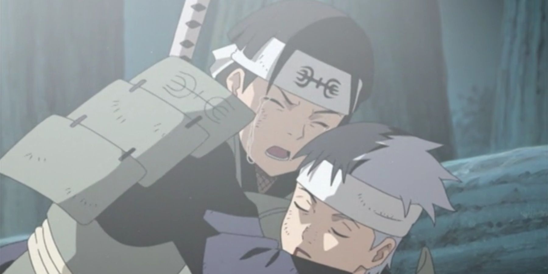 Young Hashirana Senju holding his dead brother in Naruto Shippuden