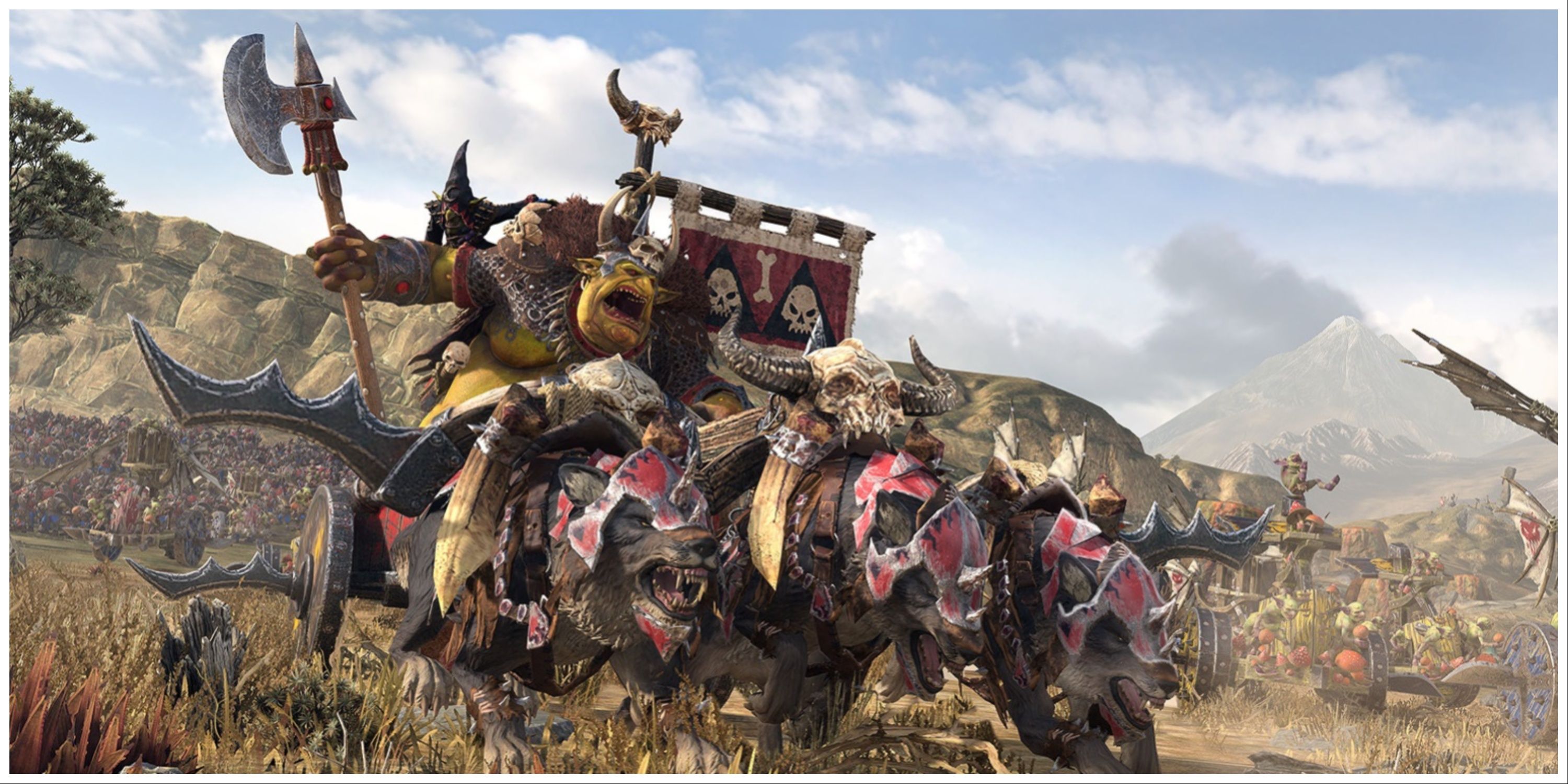 Grom the Paunch riding into battle in Total War 2