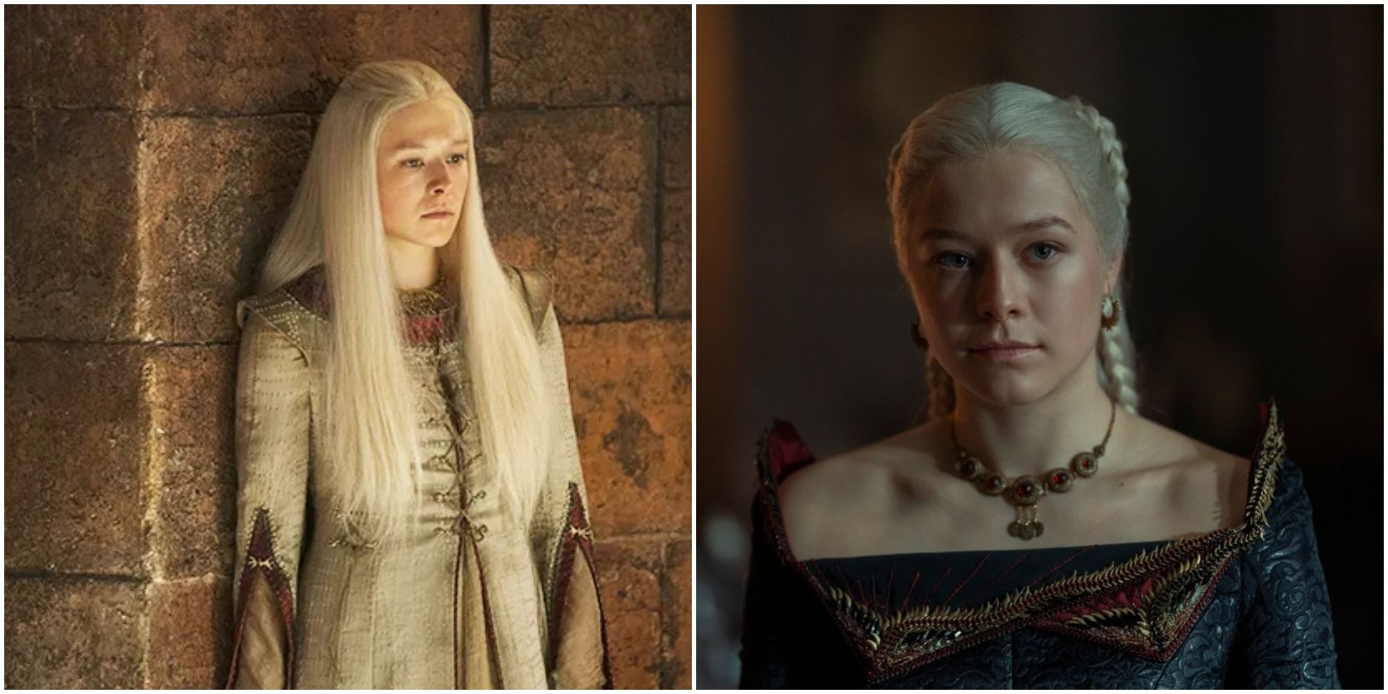 Split image of Rhaenyra Targaryen in House of the Dragon.