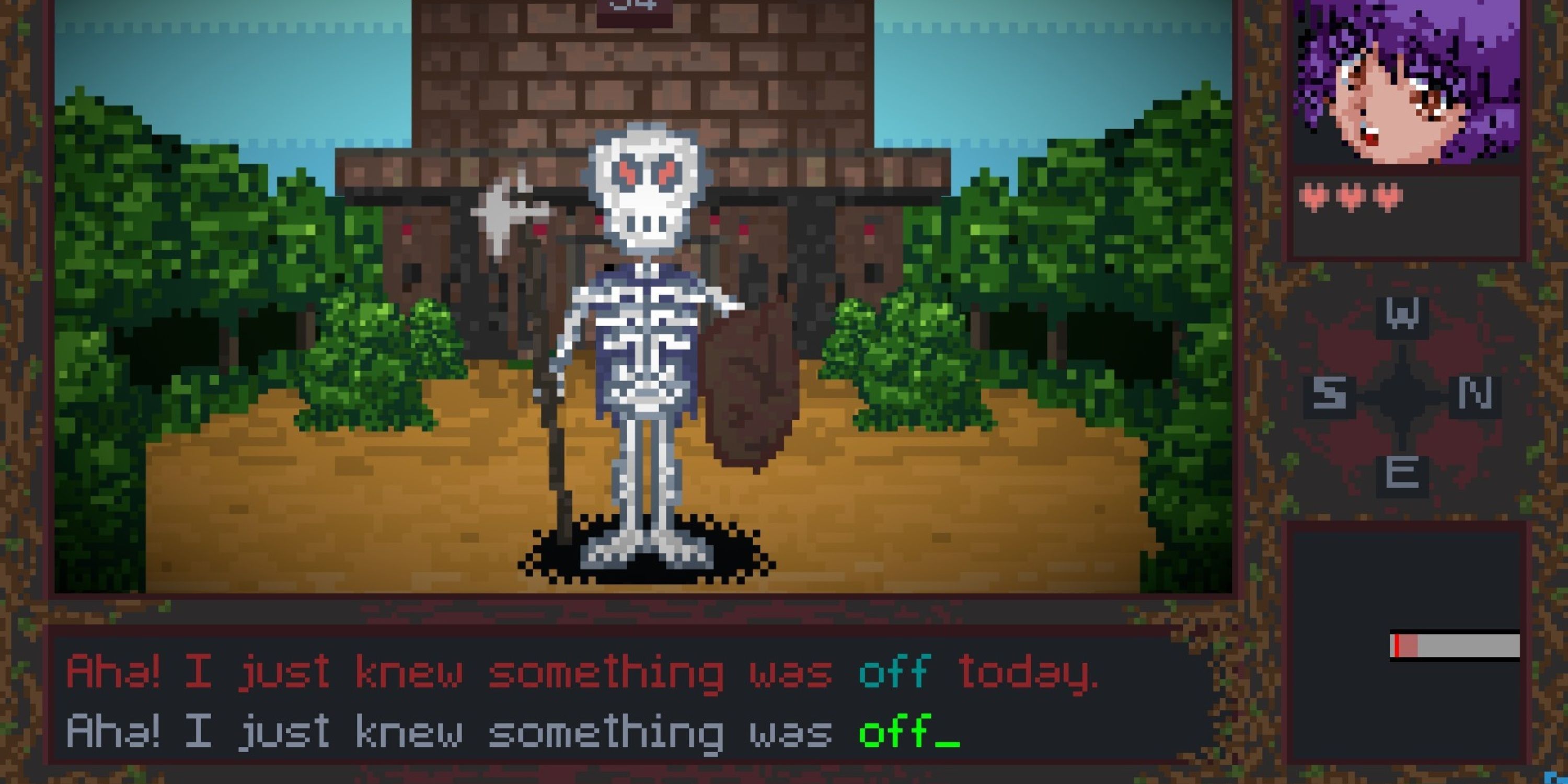 Pixel skeleton in Backspace Bouken