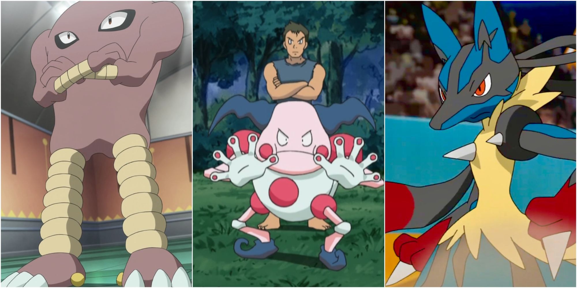 Hitmonlee, Mr Mime, and Lucario 