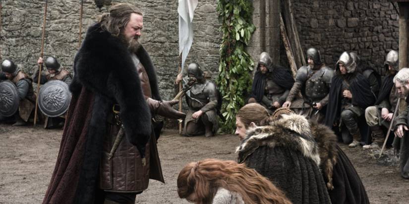 Robert Baratheon visits the Starks at Winterfell in Game of Thrones.