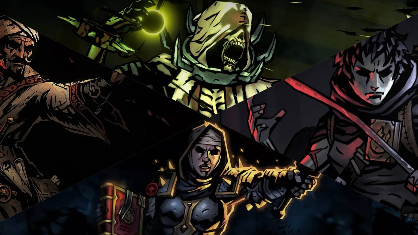 The Flagellant, Occultist, Runaway, and Vestal from Darkest Dungeon 2
