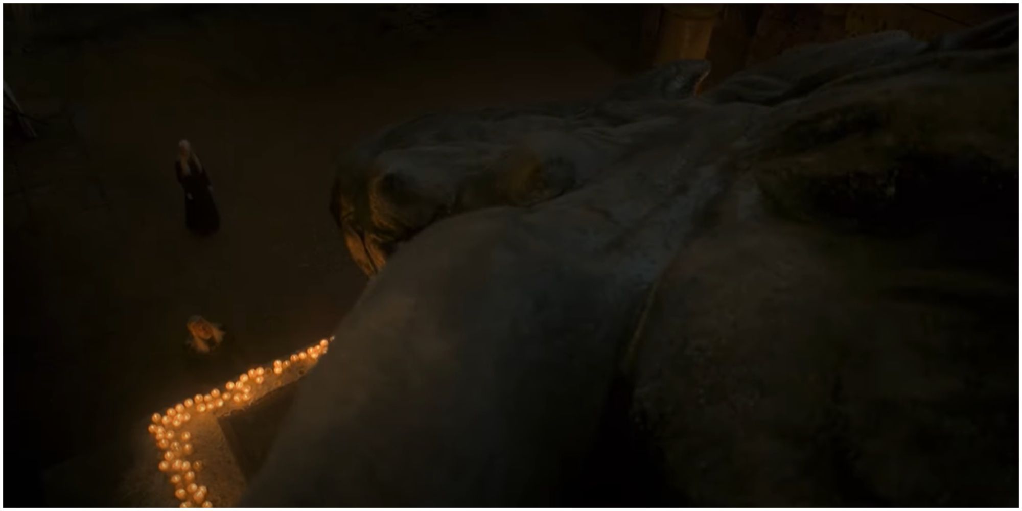 Rhaenyra and Balerion's overhead shot in House of the Dragon.