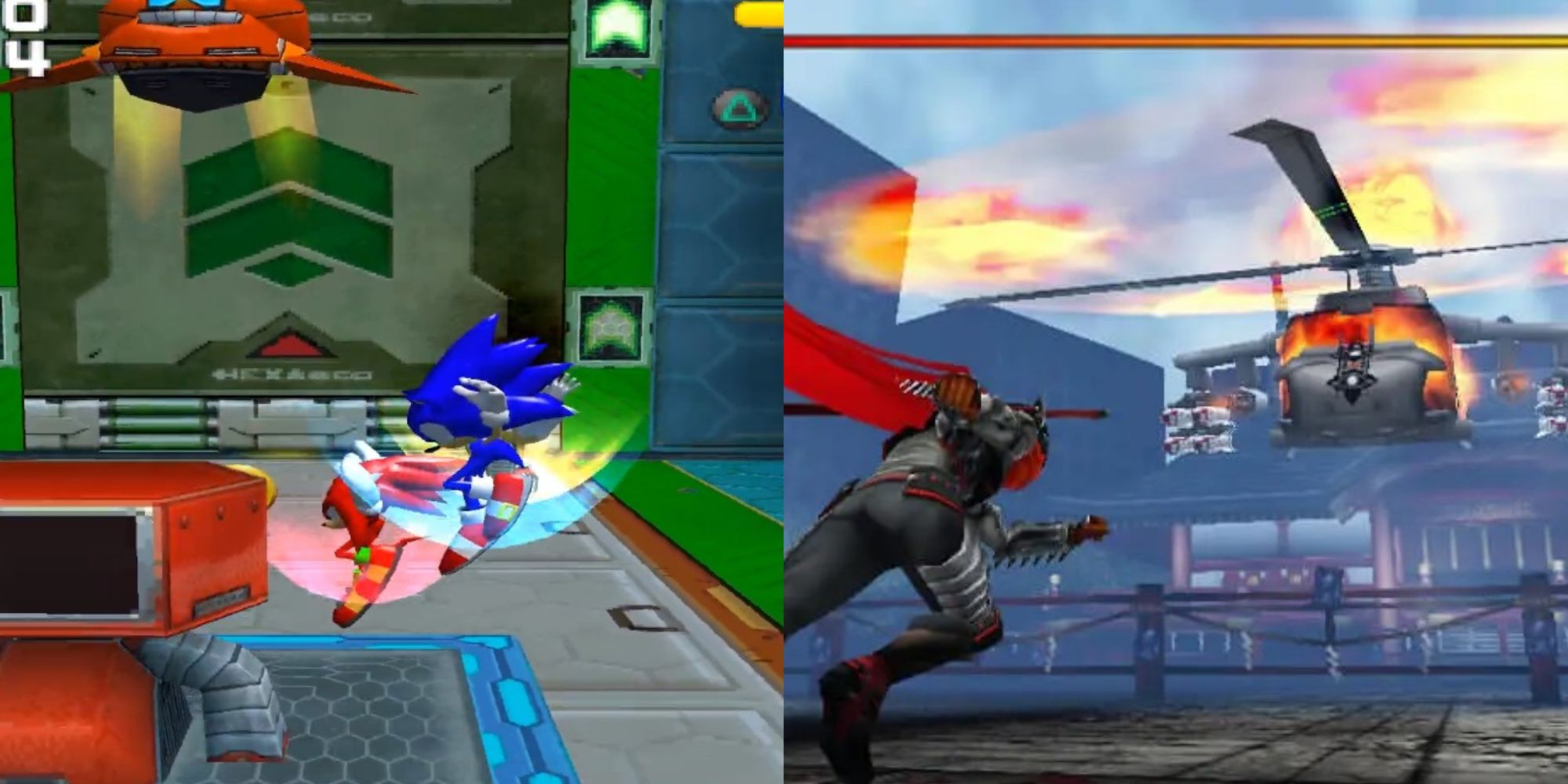 collage of scene from sonic heroes and shinobi for ps2