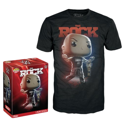 WWE Rock with Belt Adult Boxed Black Pop! T-Shirt