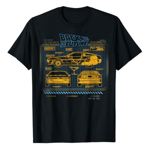 Back to the Future 35th Anniversary DeLorean Schematics T-Shirt.