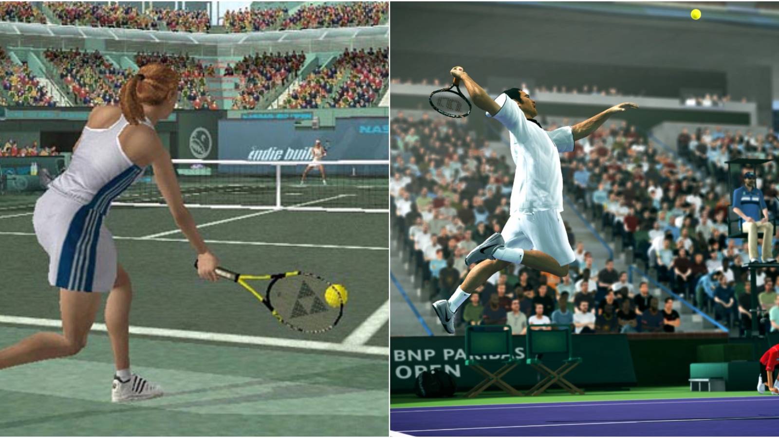 Tennis players hitting back balls on a tennis court 