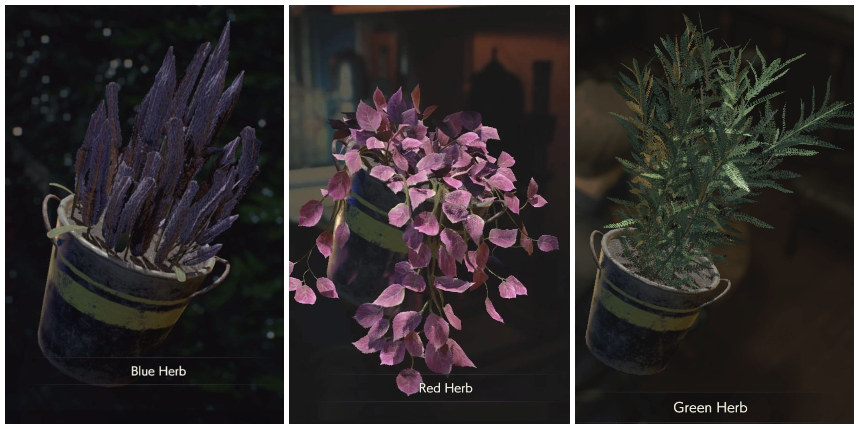 blue herb, red herb, green herb in resident evil 2