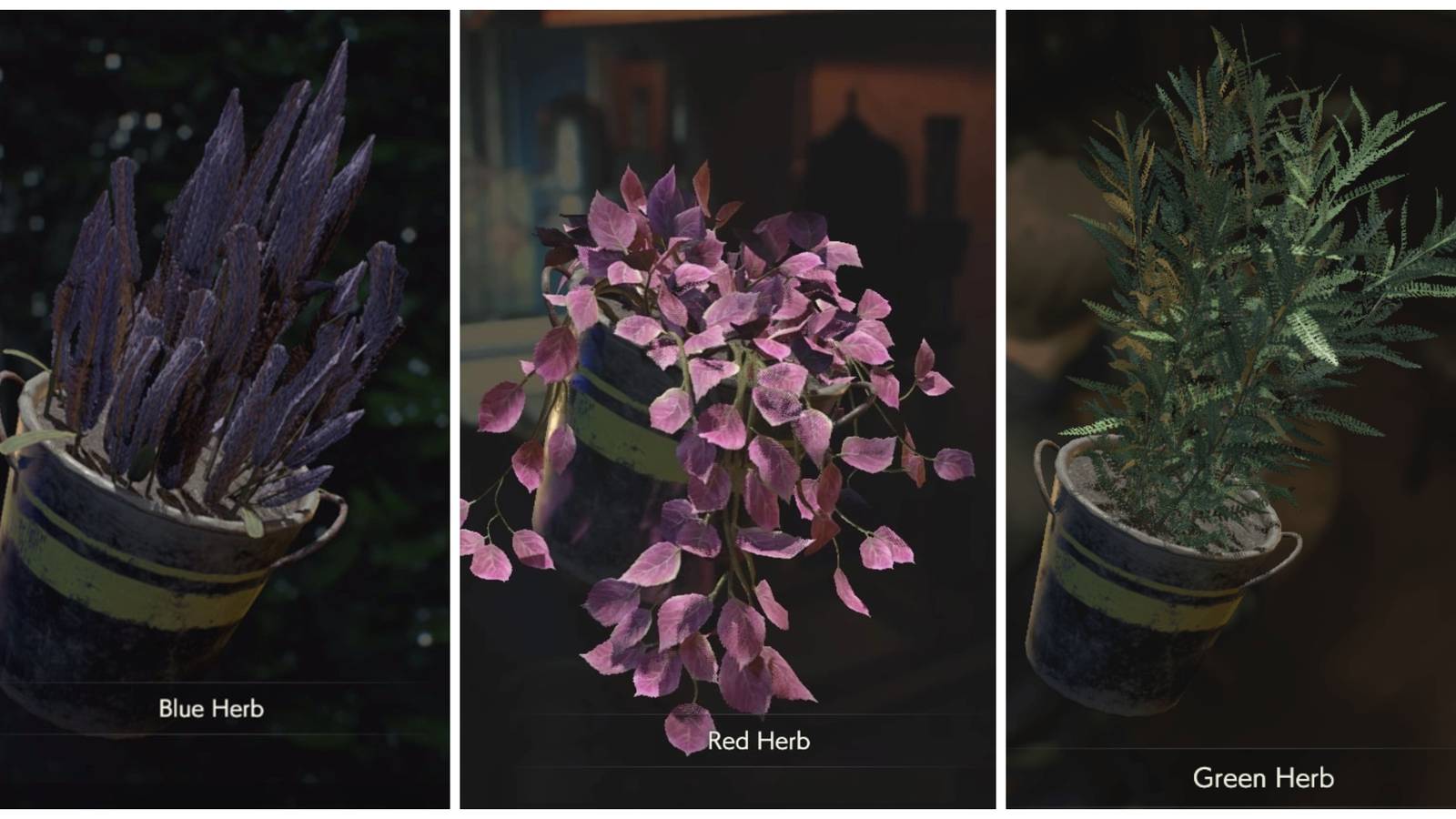 blue herb, red herb, green herb in resident evil 2