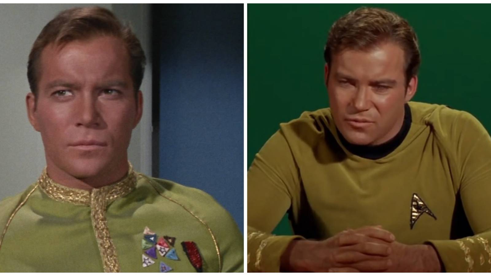 Split image showing two pictures of James T. Kirk in Star Trek.
