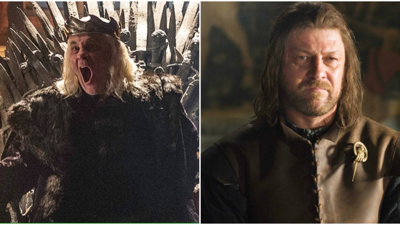 Split image of The Mad King and Ned Stark in Game of Thrones. 