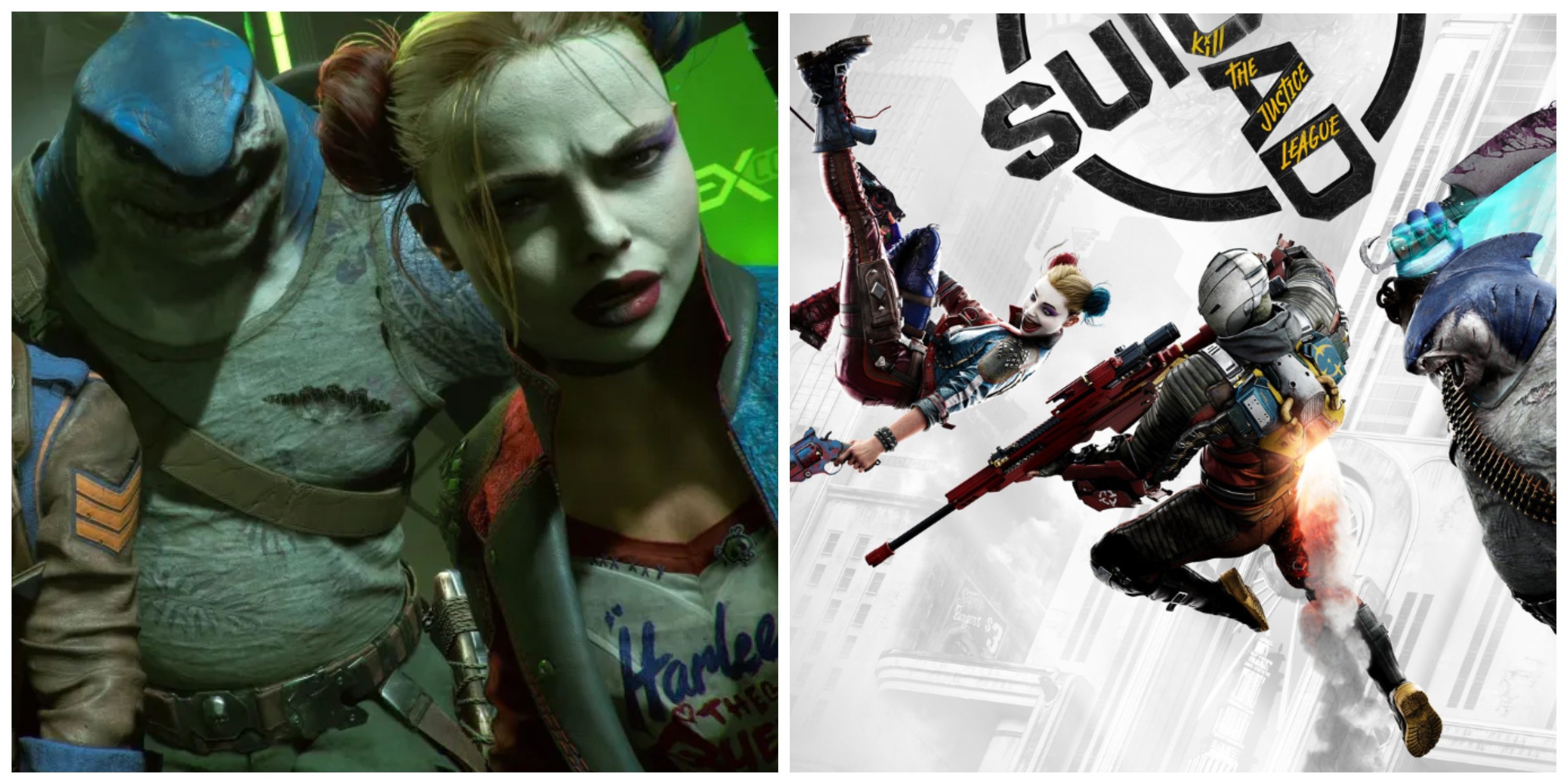 harley quinn, king shark and deadshot in the suicide squad game
