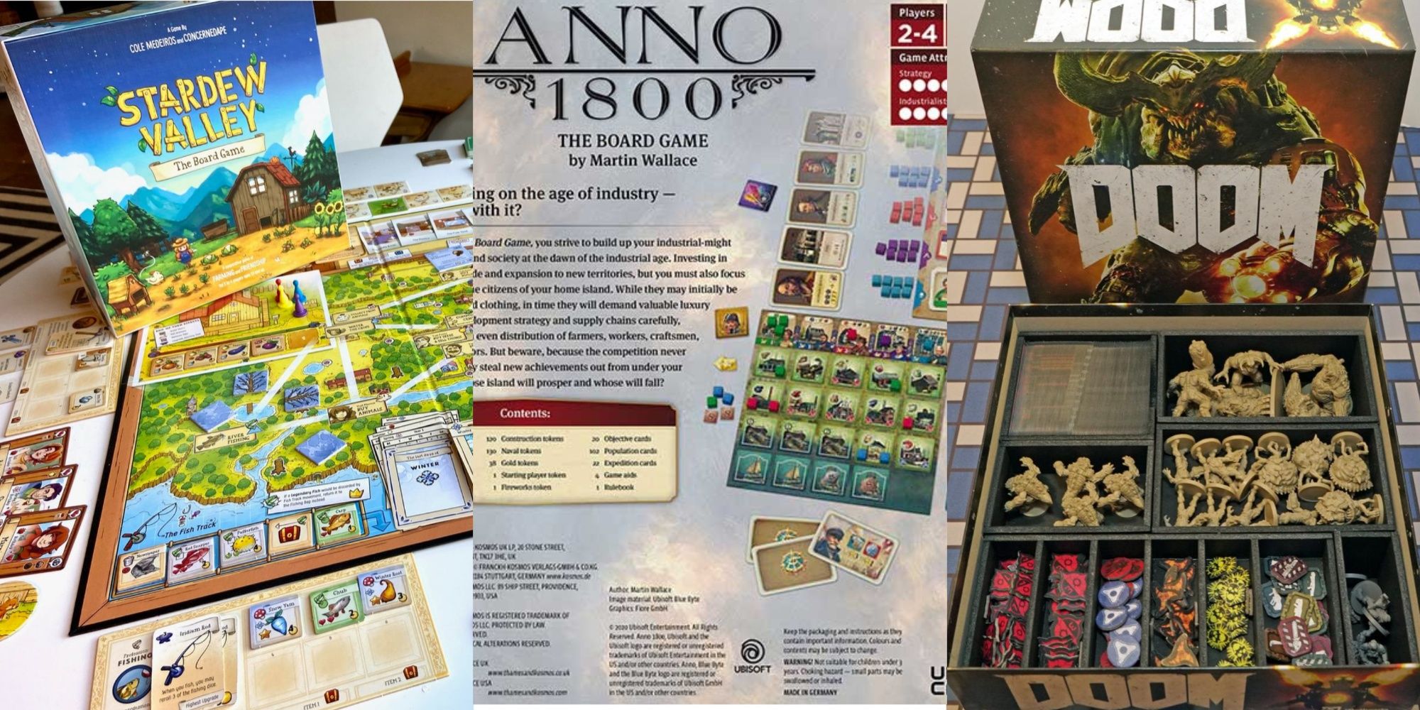 The board games based on Stardew Valley, Anno 1800 and Doom (2016)