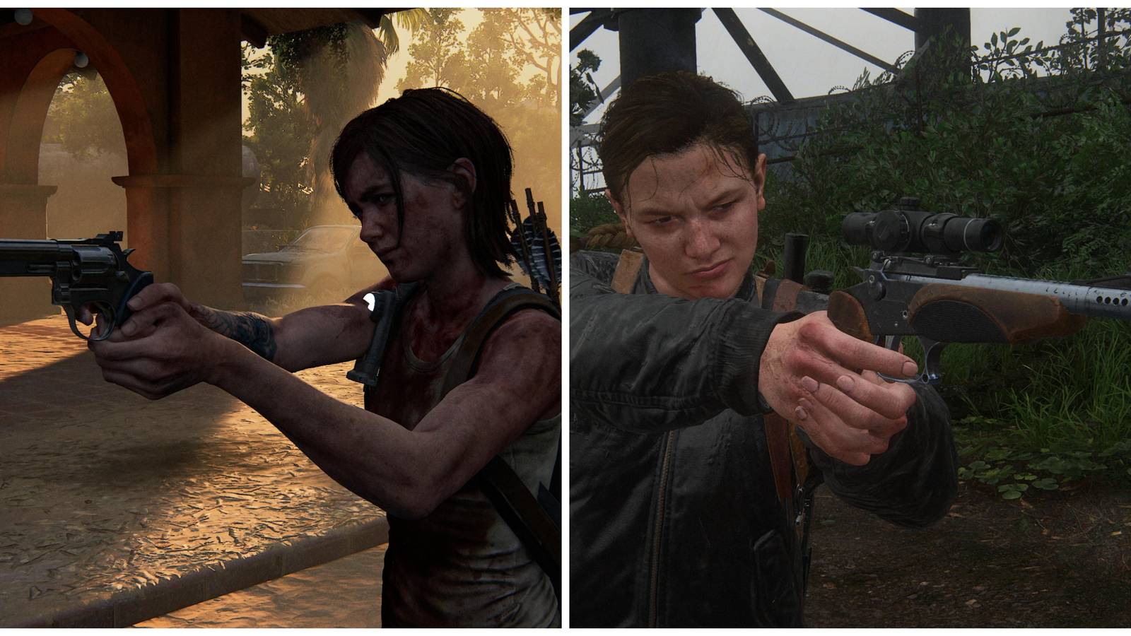 ellie with a revolver, abby with a hunting rifle