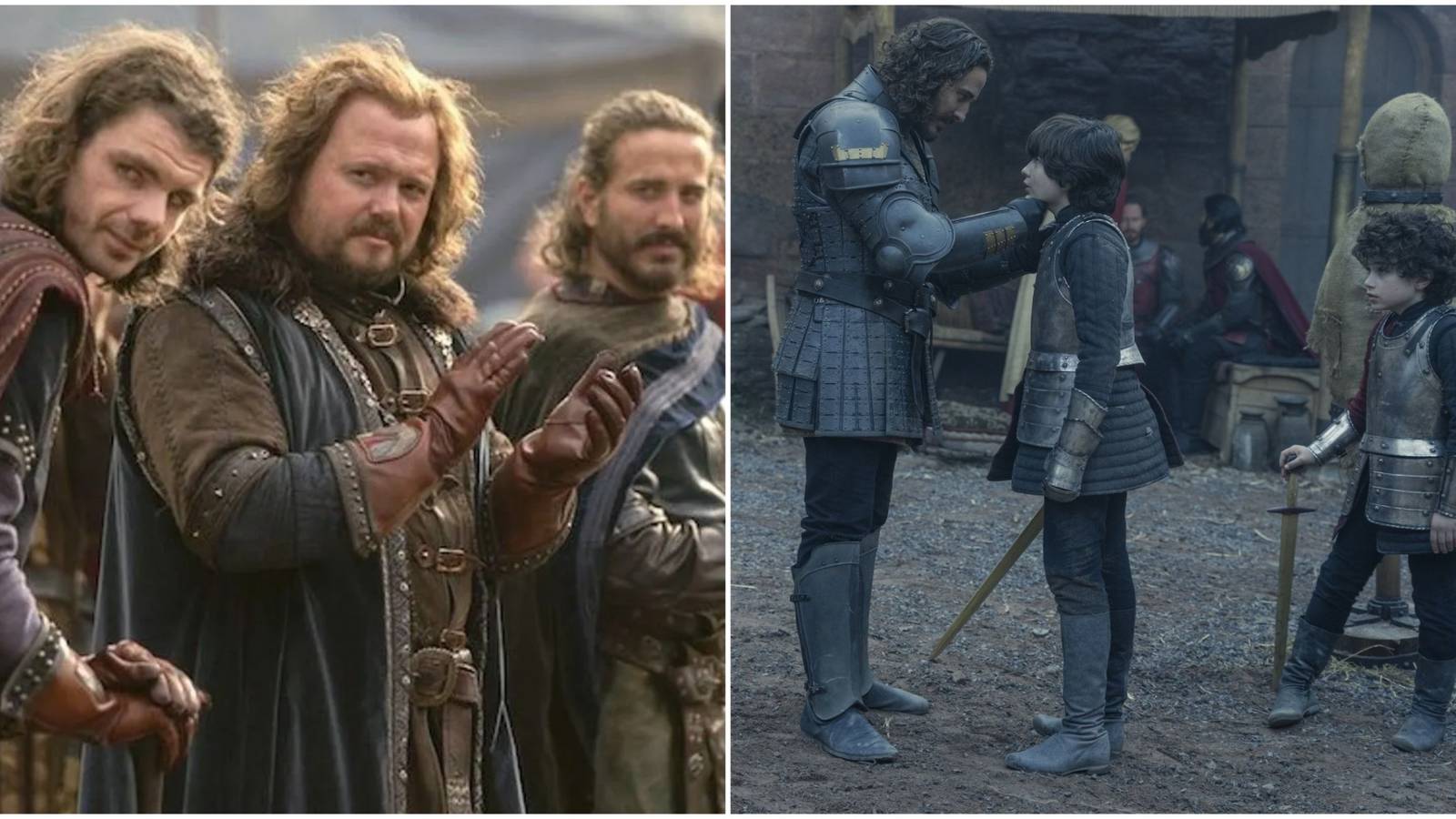 Split image of Larys, Lyonel and Harwin Strong, and the Strong boys in House of the Dragon.