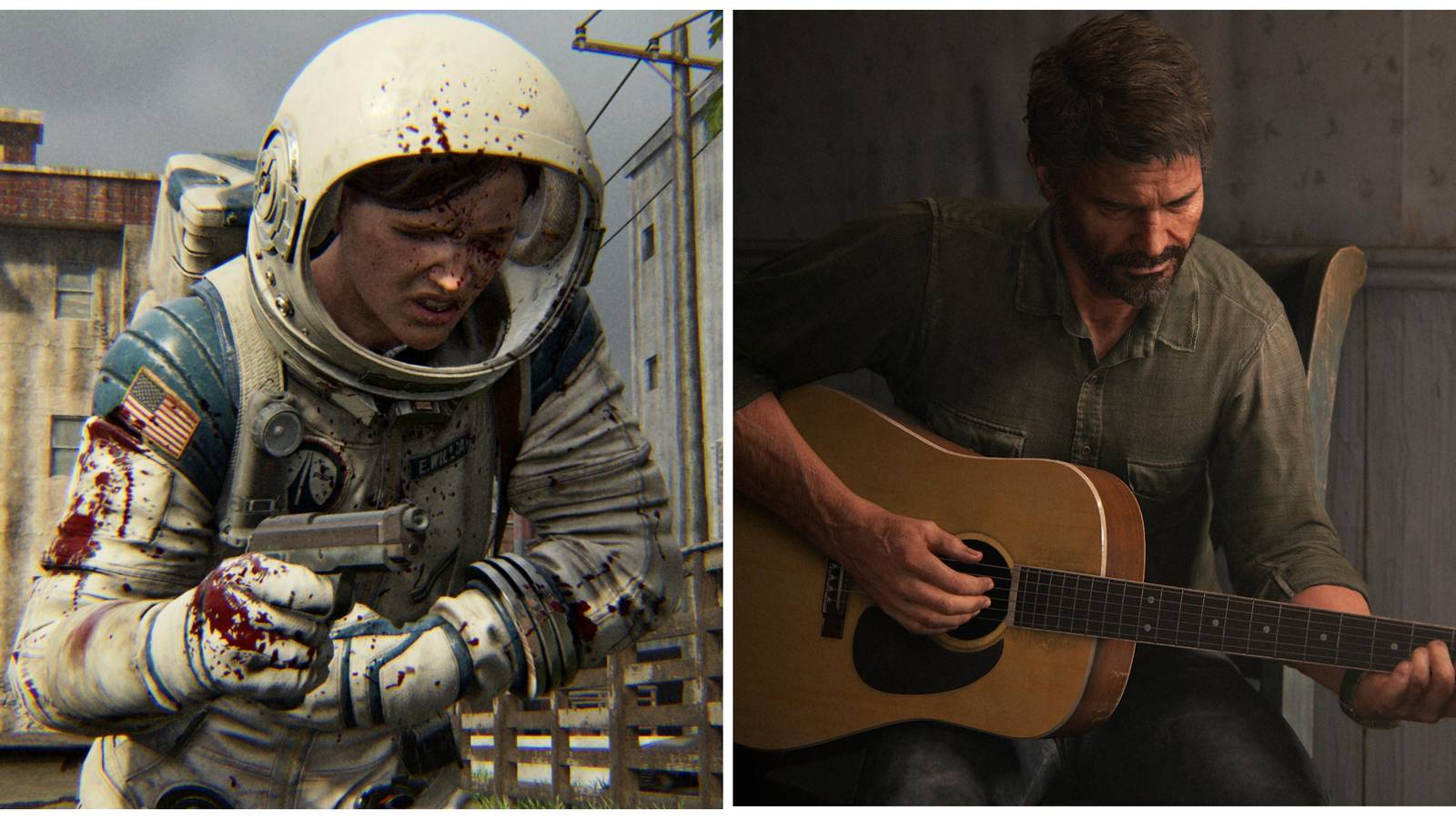 astronaut ellie injured, joel playing the guitar