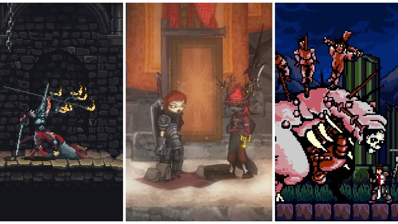 Best Grimdark Indie Games (Featured Image) - Blasphemous + Salt & Sanctuary + Infernax
