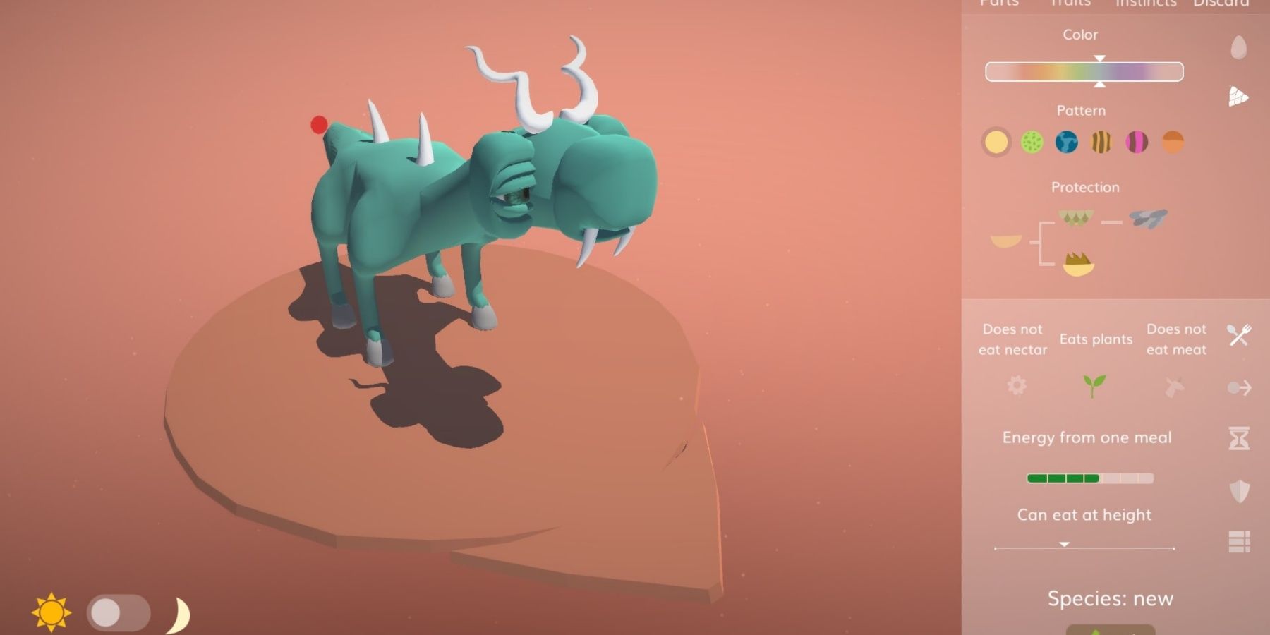 A green dinosaur like creature from Sapling in the character creation screen