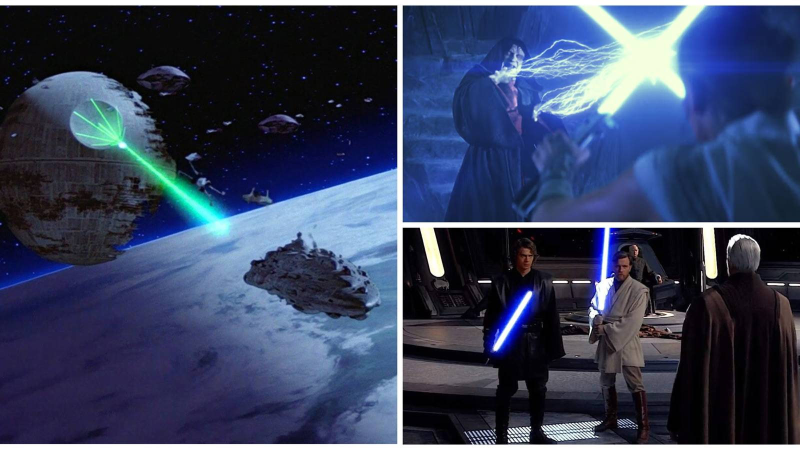 death star 2, obi-wan and anakin vs count dooku, rey vs palpatine