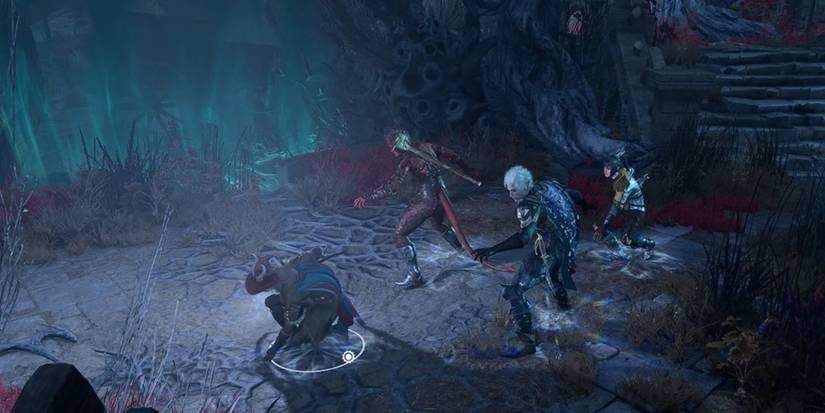 A party sneaking through a cave