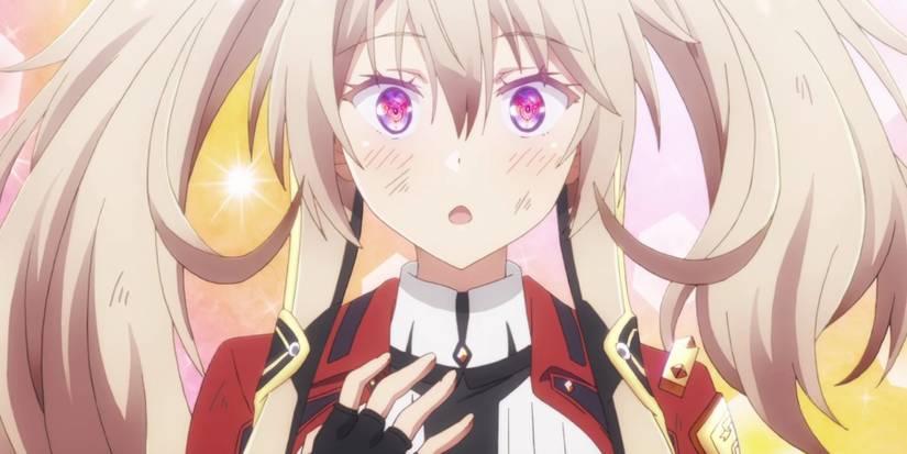 An Embarrassed Sasha Necron Using Her Eyes Of Destruction in The Misfit of Demon King Academy