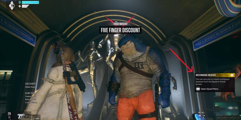 harley quinn and king shark in the hall of justice