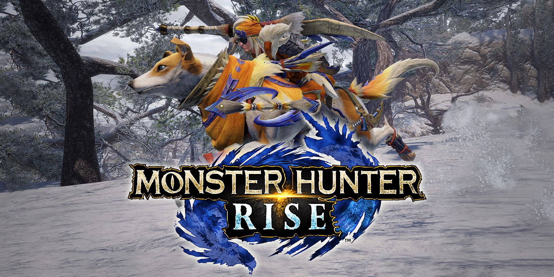 Monster Hunter Rise Steam winter rider promo screenshot with blue game logo