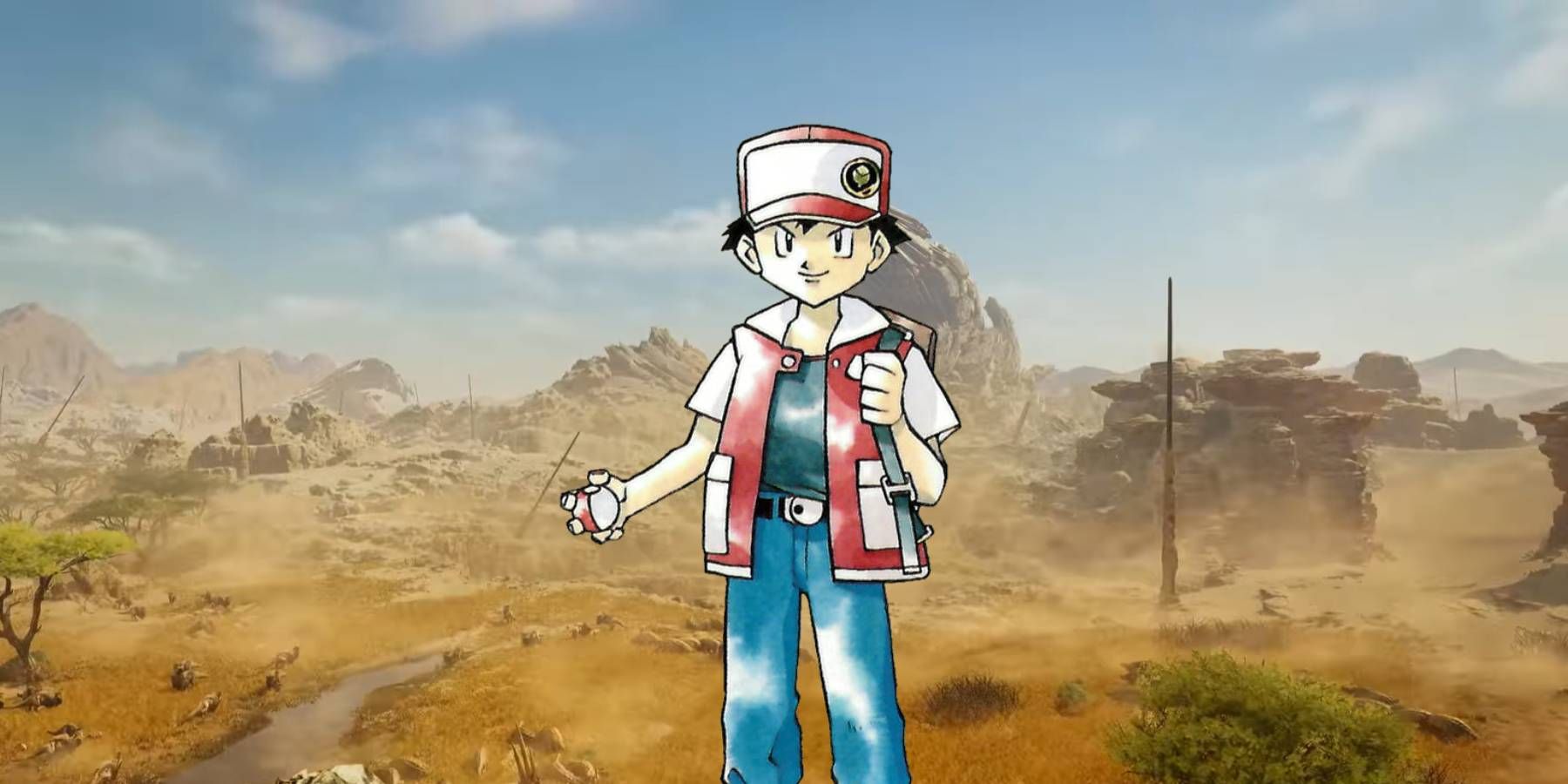 Red from Pokemon over the plains from the trailer of Monster Hunter Wilds