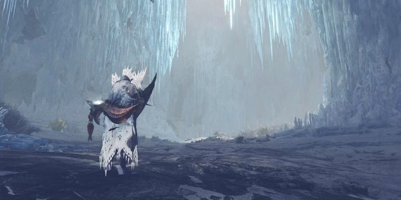 Ice cave in the Guiding Lands Tundra in Monster Hunter World