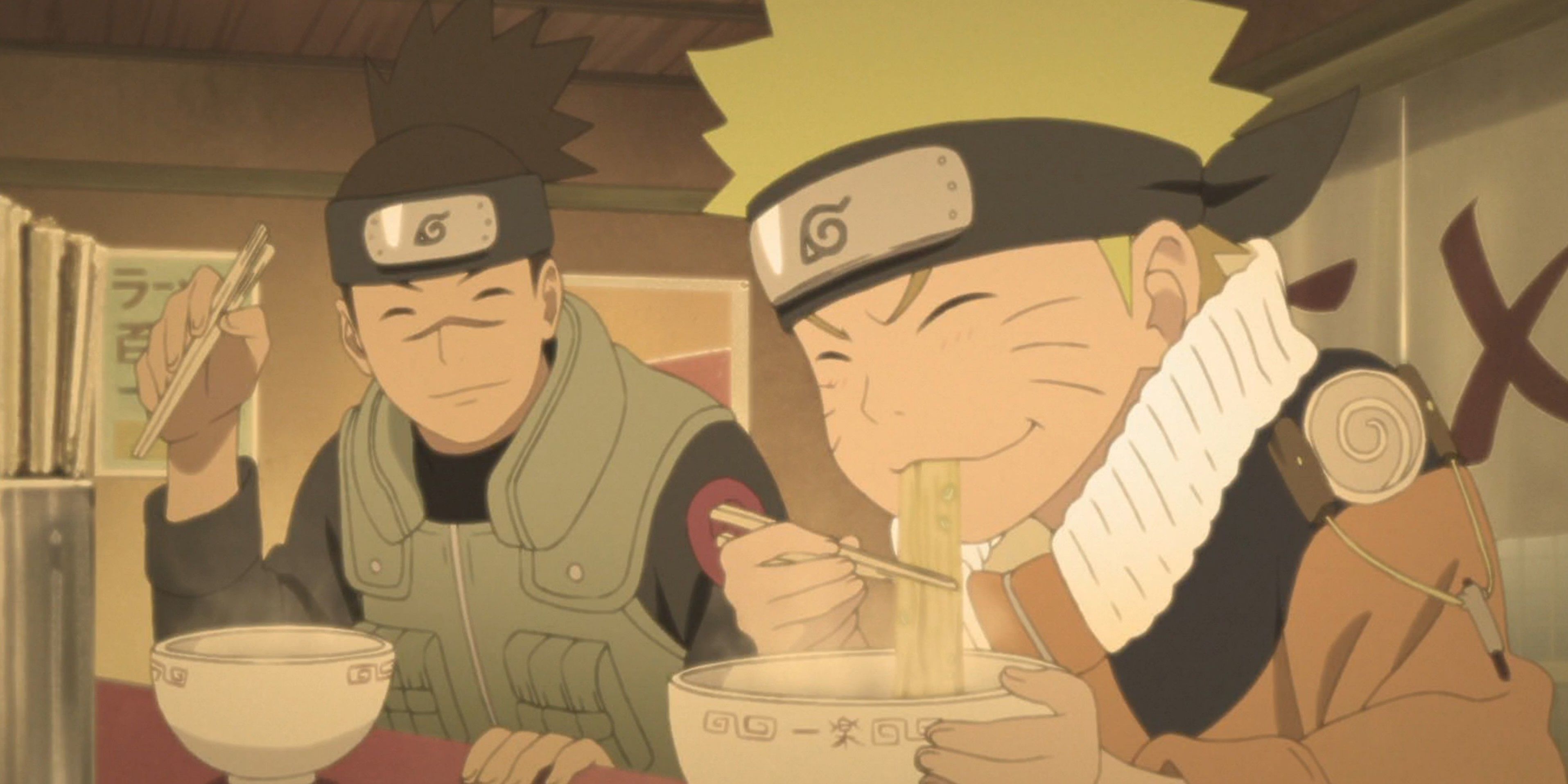 Naruto and Iruka eating at Ichiraku ramen