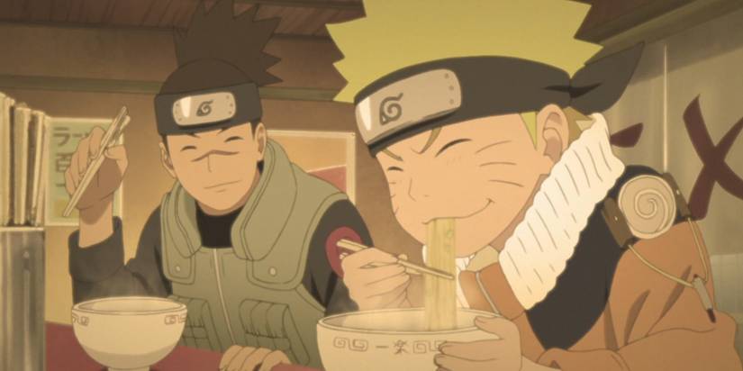 Naruto and Iruka eating at Ichiraku ramen