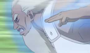 The Third Raikage uses his Lightning Finger Spear against the Allied Shinobi Forces in Naruto: Shippuden.